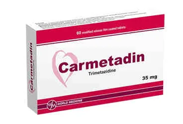 Trimetazidin içeren tablet: CARMETADIN MR 35 MG 60 FILM KAPLI MODIFIYE SALIM TABLET kutu fotoğrafı. Üretici: WORLD MEDICINE İLAÇ SAN. VE TİC. A.Ş.