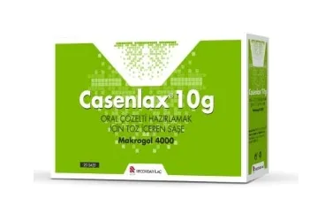 Polietilen glikol içeren çözelti: CASENLAX 10 G ORAL COZELTI HAZIRLAMAK ICIN TOZ ICEREN SASE (20 SASE) ambalajı. Üretici: RECORDATİ İLAÇ SANAYİ VE TİCARET ANONİM ŞİRKETİ.