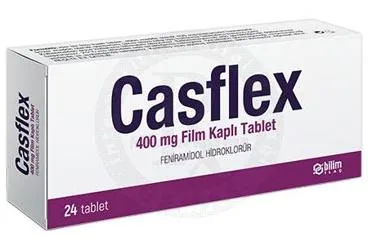 CASFLEX 400 MG FILM KAPLI TABLET (24 TABLET) kutusu. Feniramidol hcl içeren film kaplı tablet. Üretici: BİLİM İLAÇ SANAYİİ VE TİCARET A.Ş.