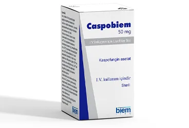 CASPOBIEM 50 MG I.V INFUZYON ICIN LIYOFILIZE TOZ 1 FLAKON kutusu, flakon formunda kaspofungin asetat içerir. Üretici: BİEM İLAÇ SAN. VE TİC. A.Ş.