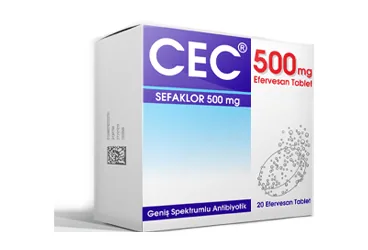 CEC 500 MG 20 EFERVESAN TABLET ambalajı, efervesan tablet formunda sefaklor monohidrat içerir. Üretici: BASEL KİMYEVİ MADDELER VE İLAÇ SANAYİ TİCARET ANONİM ŞİRKETİ.