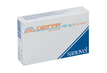 CEDRINA 100 MG 60 FİLM TABLET kutu fotoğrafı, film kaplı tablet formunda ketiapin içerir. Üretici: SANOVEL İLAÇ SANAYİ VE TİCARET ANONİM ŞİRKETİ.
