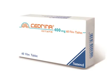 CEDRINA 400 MG 60 FİLM TABLET kutu fotoğrafı, film kaplı tablet formunda ketiapin içerir. Üretici: SANOVEL İLAÇ SAN. VE TİC. A.Ş.