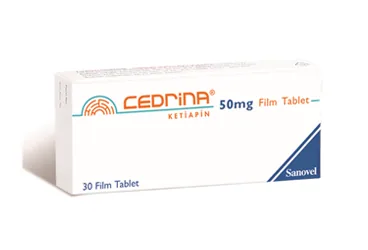 CEDRINA 50 MG 60 FILM TABLET (ketiapin) kutusu, film kaplı tablet. Üretici: SANOVEL İLAÇ SAN. VE TİC. A.Ş.