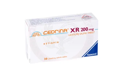 CEDRINA XR 200 MG UZATILMIS SALIMLI 30 TABLET (ketiapin) ürün ambalajı, tablet. Üretici: SANOVEL İLAÇ SANAYİ VE TİCARET ANONİM ŞİRKETİ.