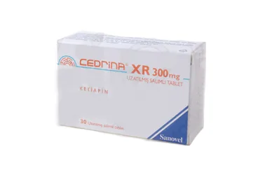 CEDRINA XR 300 MG UZATILMIS SALIMLI 60 TABLET kutu fotoğrafı. Ketiapin içeren tablet. Üretici: SANOVEL İLAÇ SAN. VE TİC. A.Ş.