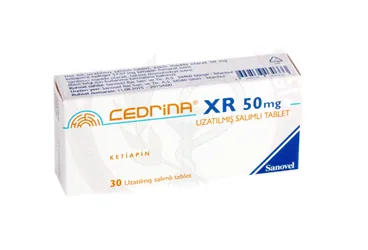 CEDRINA XR 50 MG UZATILMIS SALIMLI 30 TABLET ürün ambalajı, tablet formunda ketiapin içerir. Üretici: SANOVEL İLAÇ SANAYİ VE TİCARET ANONİM ŞİRKETİ.