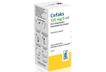 Sefuroksim içeren oral süspansiyon: CEFAKS 125 MG/5 ML ORAL SUSPANSIYON HAZIRLAMAK ICIN GRANUL 50 ML kutu fotoğrafı. Üretici: DEVA HOLDİNG ANONİM ŞİRKETİ.