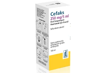 CEFAKS 250 MG/5 ML 100 ML ORAL SÜSPANSİYON HAZIRLAMAK İÇİN GRANÜL (sefuroksim) ürün ambalajı, oral süspansiyon. Üretici: DEVA HOLDİNG ANONİM ŞİRKETİ.