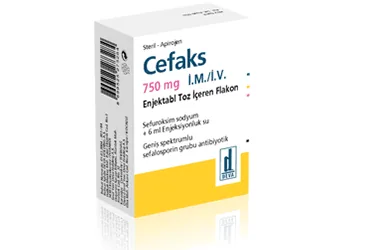 Sefuroksim içeren süspansiyon: CEFAKS 750 MG IM/ IV ENJEKSIYONLUK SUSPANSIYON HAZIRLAMAK ICIN TOZ VE COZUCU (1 FLAKON) kutu fotoğrafı. Üretici: DEVA HOLDİNG ANONİM ŞİRKETİ.
