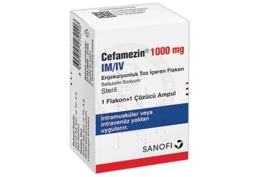 CEFAMEZIN IM/IV 1000 MG 1 FLAKON (sefazolin sodyum) ambalajı, flakon. Üretici: SANOFİ İLAÇ SANAYİ ve TİC. A.Ş.
