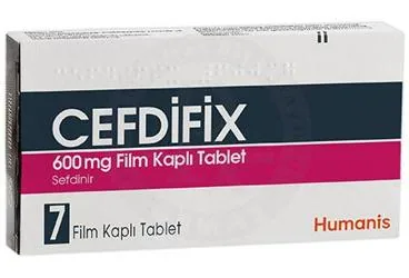 CEFDIFIX 600 MG FILM KAPLI TABLET (7 FILM KAPLI TABLET) (sefdinir) ürün ambalajı, film kaplı tablet. Üretici: HUMANİS SAĞLIK ANONİM ŞİRKETİ.