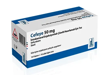 CEFEYE 50 MG İNTRAKAMERAL ENJEKSİYONLUK ÇÖZELTİ HAZIRLAMAK İÇİN TOZ, 1 ADET ürün ambalajı. Sefuroksim sodyum içeren çözelti. Üretici: DEVA HOLDİNG A.Ş.