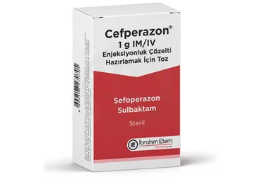 Sefoperazon + sulbaktam içeren çözelti: CEFPERAZON 1 GR / 1 GR IM/IV ENJEKSIYONLUK COZELTI HAZIRLAMAK ICIN TOZ ürün ambalajı. Üretici: MENARİNİ SAĞLIK VE İLAÇ SANAYİ TİCARET ANONİM ŞİRKETİ.