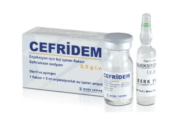 CEFRIDEM 0.5 G İ.M. ENJEKSİYON İÇİN TOZ İÇEREN FLAKON (seftriakson) ambalajı, flakon. Üretici: PHARMADA İLAÇ SANAYİ VE TİCARET A.Ş.