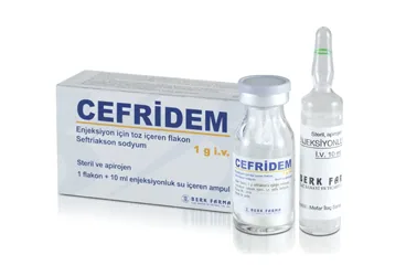 CEFRIDEM 1 GR I.M. ENJEKSIYON ICIN TOZ ICEREN FLAKON (seftriakson) ambalajı, flakon. Üretici: PHARMADA İLAÇ SANAYİ VE TİCARET A.Ş.