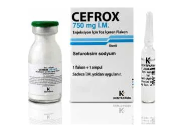 CEFROX 750 MG IM ENJEKSIYON ICIN TOZ ICEREN FLAKON (sefuroksim) kutusu, flakon. Üretici: KENTFARMA İLAÇ ANONİM ŞİRKETİ.