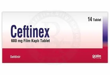 CEFTİNEX 600 MG FİLM KAPLI TABLET (14 TABLET) (sefdinir) kutusu, film kaplı tablet. Üretici: BİLİM İLAÇ SANAYİİ VE TİCARET A.Ş.
