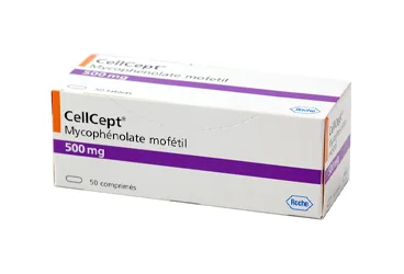 Mikofenolat içeren tablet: CELLCEPT 500 MG 50 TABLET ürün ambalajı. Üretici: ROCHE MÜSTAHZARLARI SANAYİ ANONİM ŞİRKETİ.