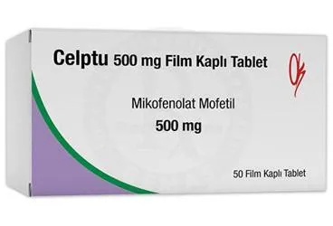 Mikofenolat içeren film kaplı tablet: CELPTU 500 MG FILM KAPLI TABLET (50 TABLET) kutu fotoğrafı. Üretici: KOÇSEL İLAÇ SANAYİ VE TİCARET ANONİM ŞİRKETİ.