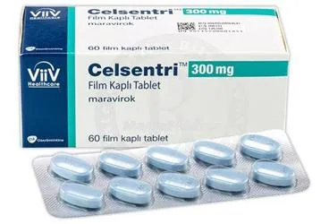 CELSENTRI 300 MG FILM KAPLI TABLET (60 TABLET) kutusu, film kaplı tablet formunda maravirok içerir. Üretici: GLAXOSMİTHKLİNE İLAÇLARI SAN. VE TİC. A.Ş.