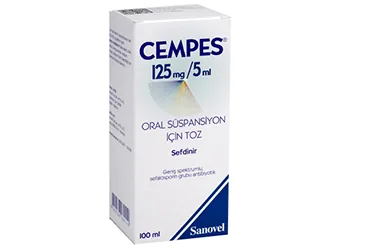 Sefdinir içeren oral süspansiyon: CEMPES 125 MG/5ML 100 ML ORAL SUSPANSIYON ICIN TOZ ambalajı. Üretici: SANOVEL İLAÇ SANAYİ VE TİCARET ANONİM ŞİRKETİ.