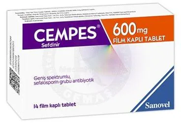 CEMPES 600 MG FILM KAPLI TABLET (14 TABLET) kutu fotoğrafı, film kaplı tablet formunda sefdinir içerir. Üretici: SANOVEL İLAÇ SANAYİ VE TİCARET ANONİM ŞİRKETİ.