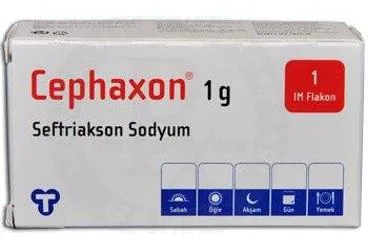 CEPHAXON 1 G IM ENJEKSIYONLUK COZELTI HAZIRLAMAK ICIN TOZ VE COZUCU ambalajı. Seftriakson içeren çözelti. Üretici: TOPRAK İLAÇ VE KİMYEVİ MADDELER SANAYİ VE TİCARET A.Ş.
