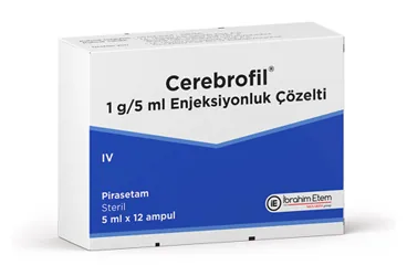 CEREBROFIL 1 GR / 5 ML ENJEKSIYONLUK COZELTI (12 AMPUL) ambalajı, çözelti formunda pirasetam içerir. Üretici: MENARİNİ SAĞLIK VE İLAÇ SANAYİ TİCARET ANONİM ŞİRKETİ.