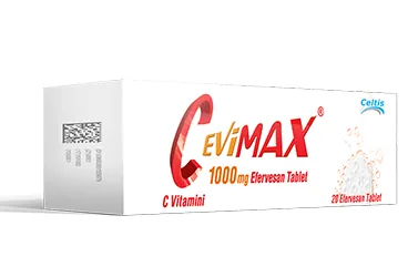 Vitamin c içeren efervesan tablet: CEVIMAX 1000 MG 20 EFERVESAN TABLET kutu fotoğrafı. Üretici: CELTİS İLAÇ SANAYİ VE TİCARET ANONİM ŞİRKETİ.