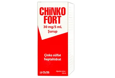 CHINKO FORT 30 MG/5 ML SURUP ambalajı, şurup formunda çinko sülfat içerir. Üretici: AVİS İLAÇ SANAYİİ VE TİCARET ANONİM ŞİRKETİ.