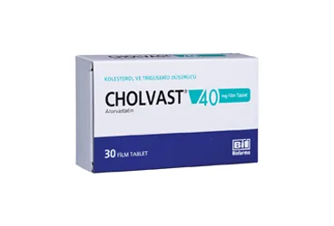 CHOLVAST 40 MG 30 FILM KAPLI TABLET (atorvastatin) ambalajı, film kaplı tablet. Üretici: BİOFARMA İLAÇ SANAYİ VE TİCARET A.Ş.