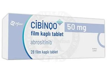 CIBINQO 50 MG FILM KAPLI TABLET (28 TABLET) kutu fotoğrafı, film kaplı tablet formunda abrositinib içerir. Üretici: PFİZER PFE İLAÇLARI ANONİM ŞİRKETİ.