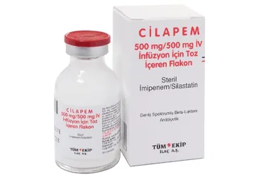 CILAPEM 500/500 MG IV INF. ICIN TOZ ICEREN FLAKON ambalajı. Imipenem + silastatin sodyum içeren flakon. Üretici: TÜM - EKİP İLAÇ A.Ş.