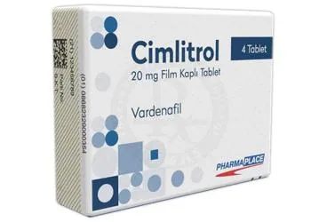 CIMLITROL 20 MG FILM KAPLI TABLET (4TB) kutusu. Vardenafil içeren film kaplı tablet. Üretici: PHARMAPLACE İLAÇ TİCARET ANONİM ŞİRKETİ.