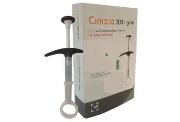 CIMZIA 200 MG/ML SC STERIL KULLANIMA HAZIR 2 ENJEKTOR ambalajı. Sertolizumab içeren enjeksiyonluk ürün. Üretici: UCB PHARMA A.Ş.