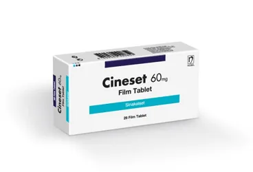 Sinakalset içeren film kaplı tablet: CINESET 60 MG 28 FILM TABLET kutusu. Üretici: NOBEL İLAÇ SAN. VE TİC. A.Ş.