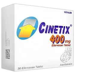 CINETIX 400 MG 30 EFERVESAN TABLET (asetilsistein) ambalajı, efervesan tablet. Üretici: CELTİS İLAÇ SANAYİ VE TİCARET ANONİM ŞİRKETİ.