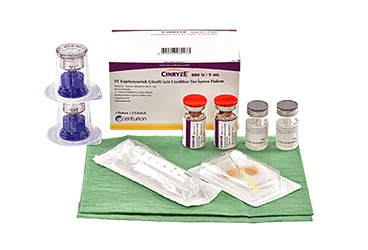 CINRYZE 500 IU/5 ML IV ENJ. ICIN LIYOFILIZE TOZ VE COZUCU (2 FLAKON) kutu fotoğrafı, flakon formunda c1-inhibitor içerir. Üretici: TAKEDA İLAÇ SAĞLIK SANAYİ TİCARET LTD.ŞTİ.