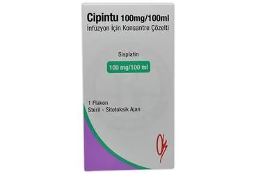 CIPINTU 100 MG/100 ML INFUZYONLUK COZELTI HAZIRLAMAK ICIN KONSANTRE kutu fotoğrafı. Sisplatin içeren çözelti. Üretici: KOÇSEL İLAÇ SANAYİ VE TİCARET ANONİM ŞİRKETİ.