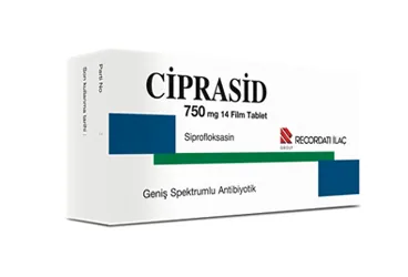 CIPRASID 750 MG 14 FİLM TABLET kutusu, film kaplı tablet formunda siprofloksasin içerir. Üretici: RECORDATİ İLAÇ SANAYİ VE TİCARET ANONİM ŞİRKETİ.