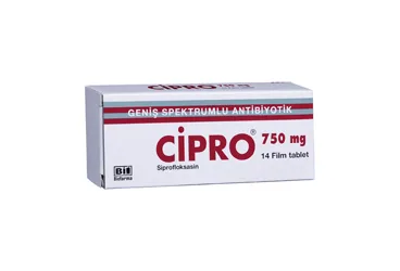 CIPRO 750 MG 14 FILM KAPLI TABLET (siprofloksasin) ürün ambalajı, film kaplı tablet. Üretici: BİOFARMA İLAÇ SANAYİ VE TİCARET A.Ş.