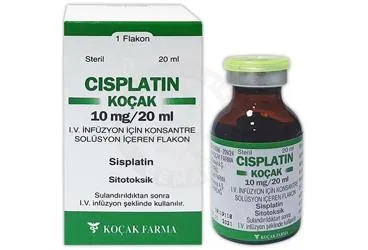 CISPLATIN-KOÇAK 10 MG/20 ML İNFÜZYON İÇİN KONSANTRE SOLÜSYON İÇEREN FLAKON kutusu. Sisplatin içeren flakon. Üretici: KOÇAK FARMA İLAÇ VE KİMYA SANAYİ A.Ş.