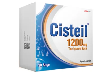 Asetilsistein içeren saşe: CISTEIL 1200 MG 30 TOZ ICEREN SASE kutu fotoğrafı. Üretici: NEUTEC İLAÇ SANAYİ TİCARET ANONİM ŞİRKETİ.