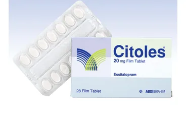 Essitalopram içeren film kaplı tablet: CITOLES 20 MG 28 FİLM TABLET kutusu. Üretici: ABDİ İBRAHİM İLAÇ SANAYİ VE TİCARET A.Ş.