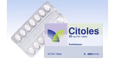 CITOLES 20 MG 56 FILM TABLET kutusu, film kaplı tablet formunda essitalopram içerir. Üretici: ABDİ İBRAHİM İLAÇ SANAYİ VE TİCARET A.Ş.
