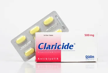 CLARICIDE 500 MG 14 TABLET ambalajı, tablet formunda klaritromisin içerir. Üretici: BİLİM İLAÇ SANAYİİ VE TİCARET A.Ş.