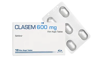 CLASEM 600 MG FILM KAPLI TABLET (10 TABLET) kutusu, film kaplı tablet formunda sefdinir içerir. Üretici: GENVEON İLAÇ SANAYİ VE TİCARET ANONİM ŞİRKETİ.