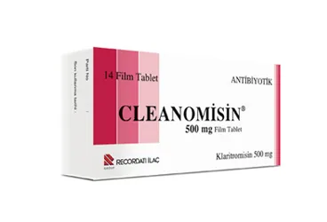 CLEANOMISIN 500 MG 14 FİLM TABLET kutu fotoğrafı, film kaplı tablet formunda klaritromisin içerir. Üretici: RECORDATİ İLAÇ SANAYİ VE TİCARET ANONİM ŞİRKETİ.