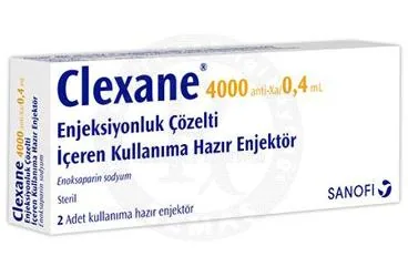 CLEXANE 4000 ANTI-XA IU/0,4 ML 2 KULLANIMA HAZIR ENJEKTOR kutu fotoğrafı. Enoksaparin sodyum içeren enjeksiyonluk ürün. Üretici: SANOFİ SAĞLIK ÜRÜNLERİ LTD. ŞTİ.